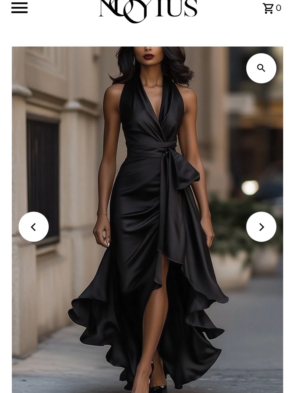 Black Satin Halter High-Low Wrap Dress